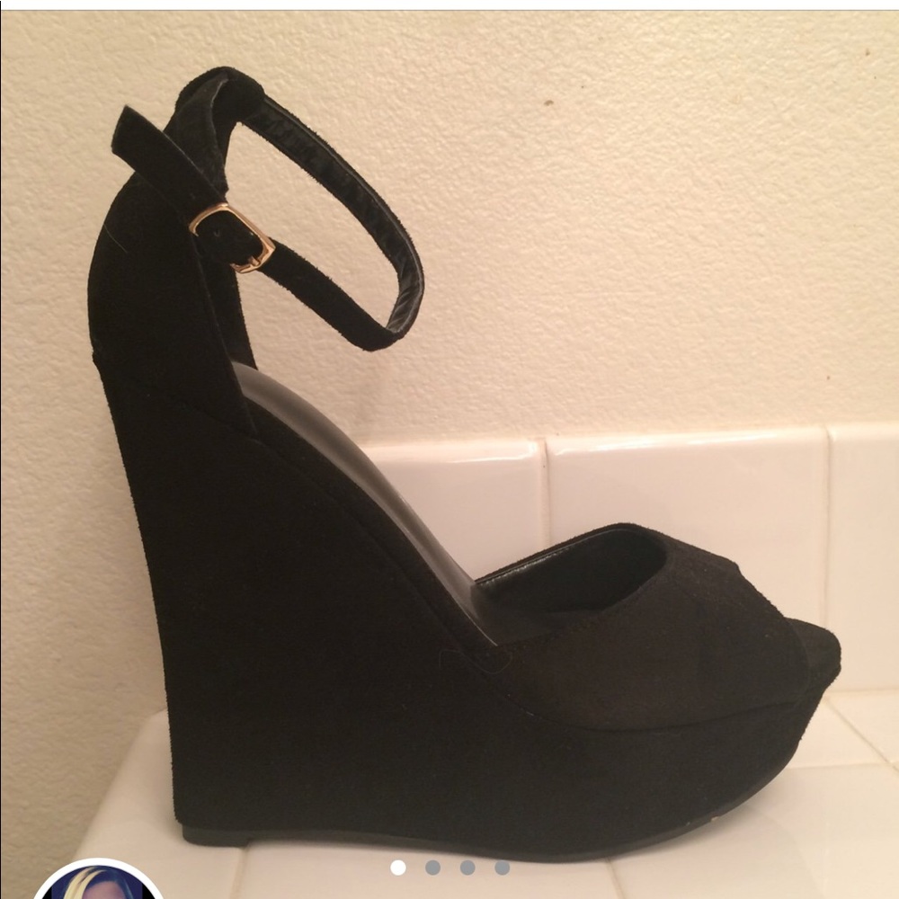 Black Peep Toe Wedges